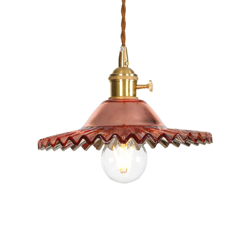 1-Light Pendant Lighting Industrial Scalloped Rose Gold/Clear/Amber Glass Hanging Ceiling Light for Living Room Clearhalo 'Art Deco Pendants' 'Cast Iron' 'Ceiling Lights' 'Ceramic' 'Crystal' 'Industrial Pendants' 'Industrial' 'Metal' 'Middle Century Pendants' 'Pendant Lights' 'Pendants' 'Tiffany' Lighting' 161218
