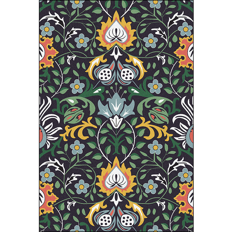 Vintage Floral Pattern Rug with Leaf Black and Green Polyester Rug Machine Washable Non-Slip Area Rug for Bedroom Clearhalo 'Area Rug' 'Rugs' 'Vintage' Rug' 1612570