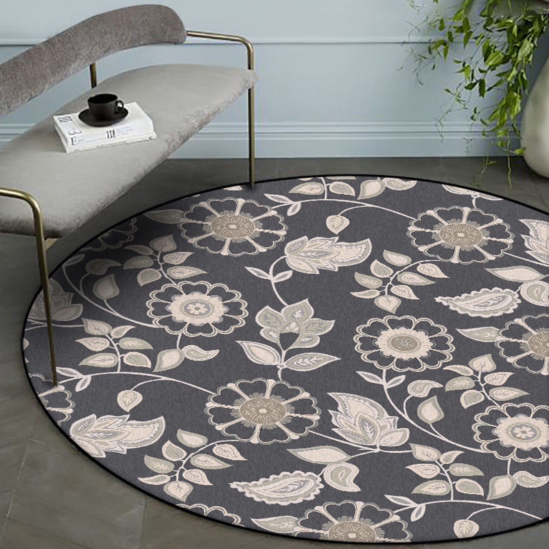 Grey Vintage Rug Polyester Floral and Leaf Pattern Rug Washable Non-Slip Backing Carpet for Living Room Dark Gray Clearhalo 'Area Rug' 'Rugs' 'Vintage' Rug' 1612742
