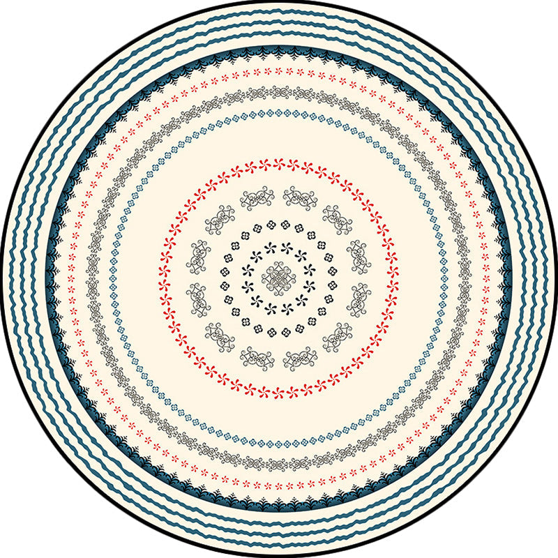 Bohemian Concentric Circles Pattern Rug with Floral Beige and Green Polyester Rug Machine Washable Non-Slip Area Rug for Bedroom Clearhalo 'Area Rug' 'Bohemian' 'Rugs' Rug' 1612844