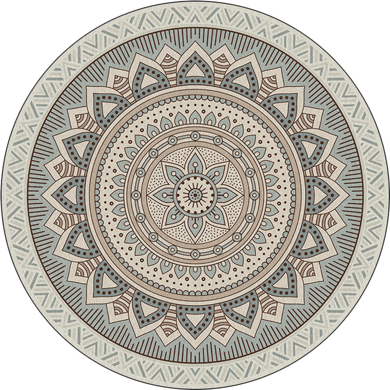 Light Green Southwestern Rug Polyester Concentric Circles and Floral Pattern Rug Washable Non-Slip Backing Carpet for Living Room Clearhalo 'Area Rug' 'Rugs' 'Southwestern' Rug' 1612920