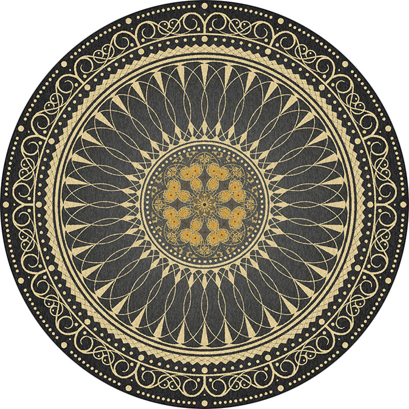 Vintage Floral Pattern Rug Black Tribal Rug Polyester Washable Anti-Slip Backing Area Rug for Living Room Clearhalo 'Area Rug' 'Rugs' 'Southwestern' Rug' 1613656