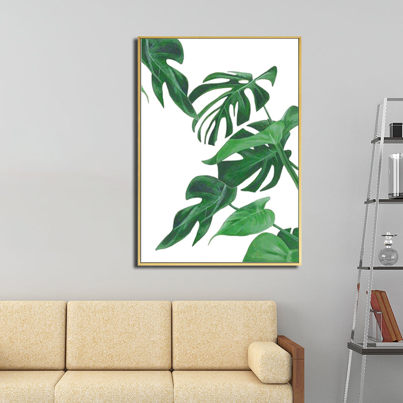 Green Tropical Wall Art Print Plant Leaves Canvas for Living Room, Textured Surface Clearhalo 'Art Gallery' 'Canvas Art' 'Coastal Art Gallery' 'Tropical' Arts' 1614029