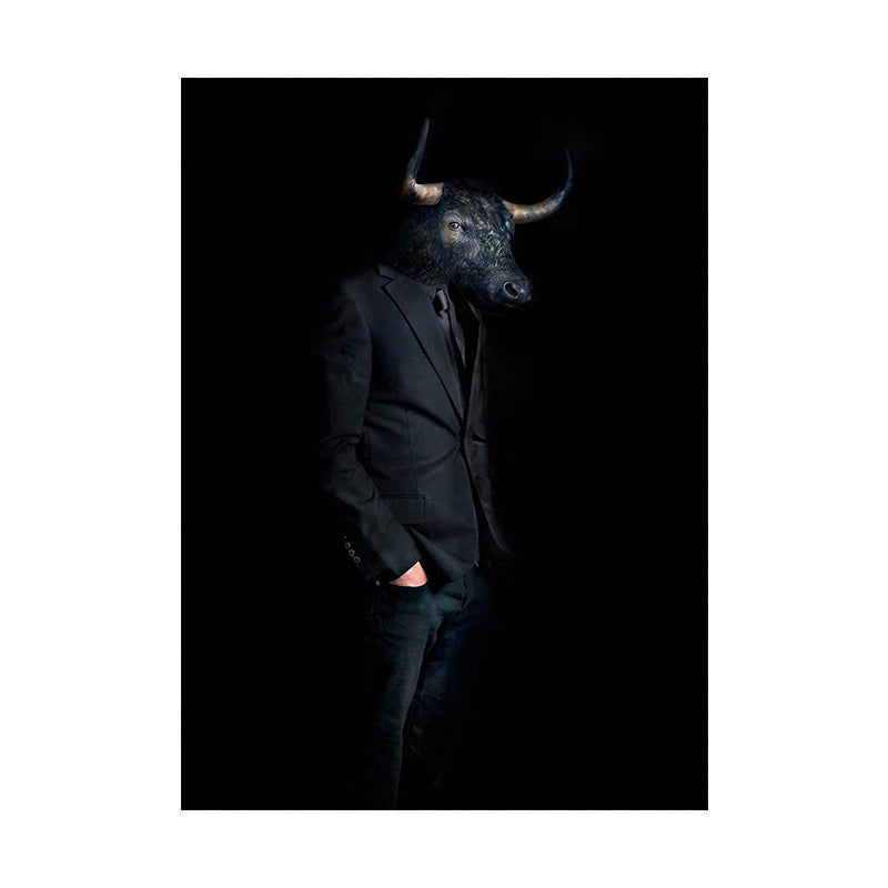 Ox Gentleman Canvas Art Kids Style Textured Wall Decoration in Black for Living Room Clearhalo 'Art Gallery' 'Canvas Art' 'Kids' Arts' 1614204