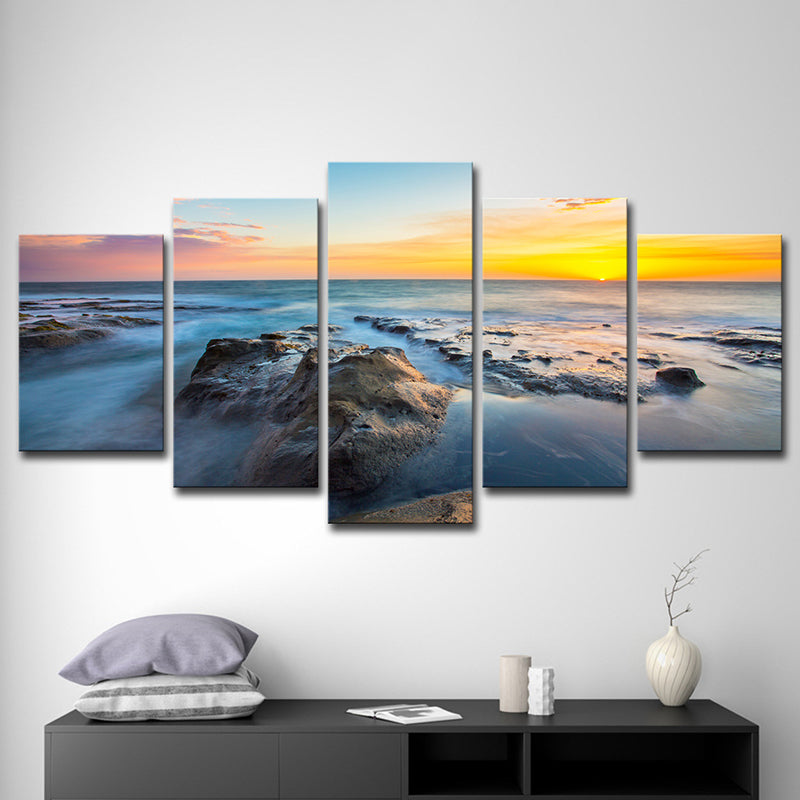 Tropical Sundown Seascape Canvas Print Yellow Multi-Piece Wall Art for Room Clearhalo 'Art Gallery' 'Canvas Art' 'Coastal Art Gallery' 'Nautical' Arts' 1614340