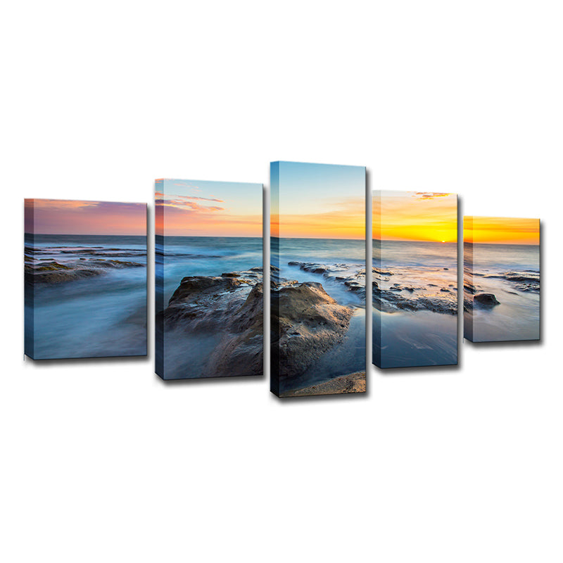 Tropical Sundown Seascape Canvas Print Yellow Multi-Piece Wall Art for Room Clearhalo 'Art Gallery' 'Canvas Art' 'Coastal Art Gallery' 'Nautical' Arts' 1614342