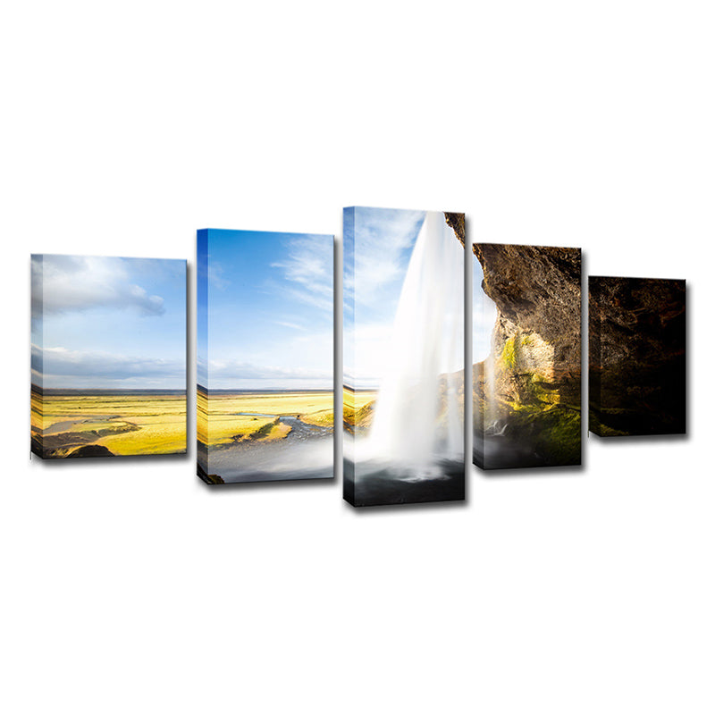 Sky Blue Landscape Wall Art Waterfall View from Inside Modern Multi-Piece Canvas Clearhalo 'Art Gallery' 'Canvas Art' 'Contemporary Art Gallery' 'Modern' Arts' 1614384