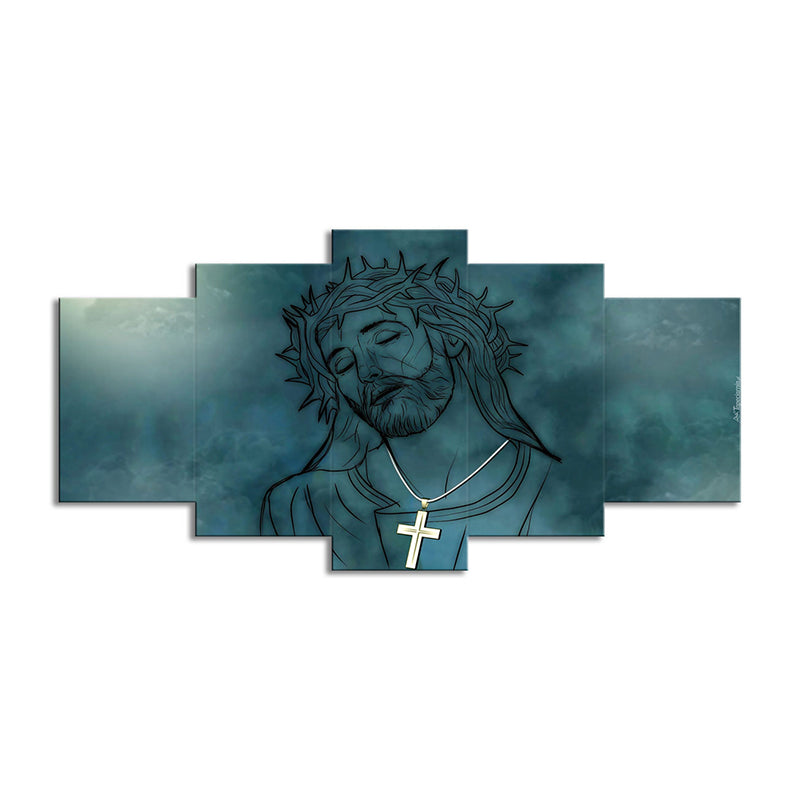 Blue Jesus Christ Wall Art Print Multi-Piece Modernism Dining Room Canvas Painting - Clearhalo - 'Arts' - 'Canvas Art' - 1614419