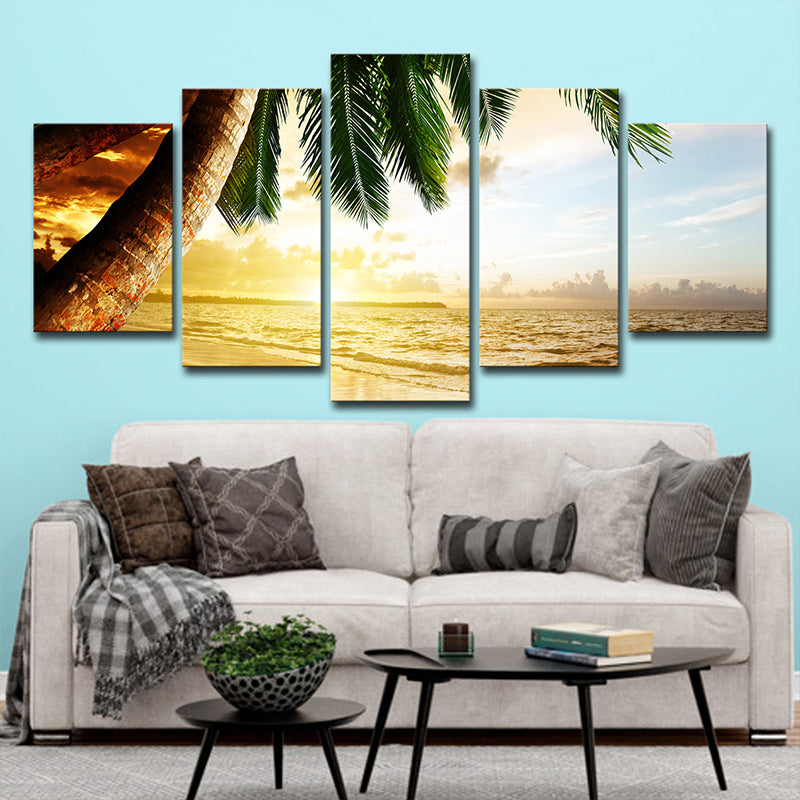 Beach Palm Tree Canvas Art Tropix Beautiful Sunset above Sea Scene Wall Decor in Gold Clearhalo 'Art Gallery' 'Canvas Art' 'Coastal Art Gallery' 'Tropical' Arts' 1614470