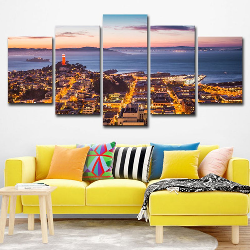 Alcatraz Island Night Scenic Canvas Art Global Inspired Multi-Piece Home Wall Decor in Brown - Brown - Clearhalo - 'Arts' - 'Canvas Art' - 1614476