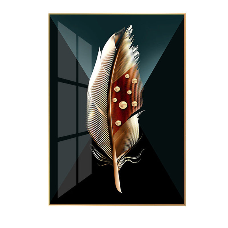 Digital Art Feather Printed Canvas for Living Room, Dark Color, Textured Surface