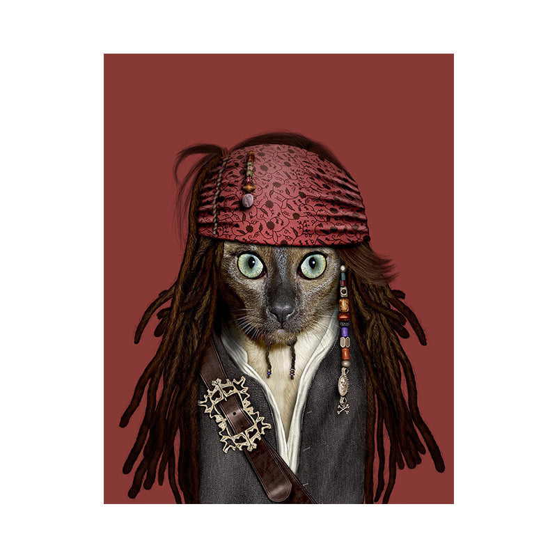 Funny Animal Superstar Wall Art Print for Sitting Room, Dark Color, Textured Surface Clearhalo 'Art Gallery' 'Canvas Art' 'Kids' Arts' 1614581