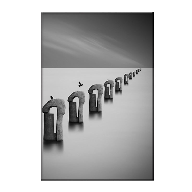 Winterscape Wall Art Minimalist Endless Trunk Canvas Print in Grey for Sitting Room Clearhalo 'Art Gallery' 'Canvas Art' 'Contemporary Art Gallery' 'Contemporary Art' 'Minimalism' 'Minimalist Art Gallery' 'Scandinavian' Arts' 1614923