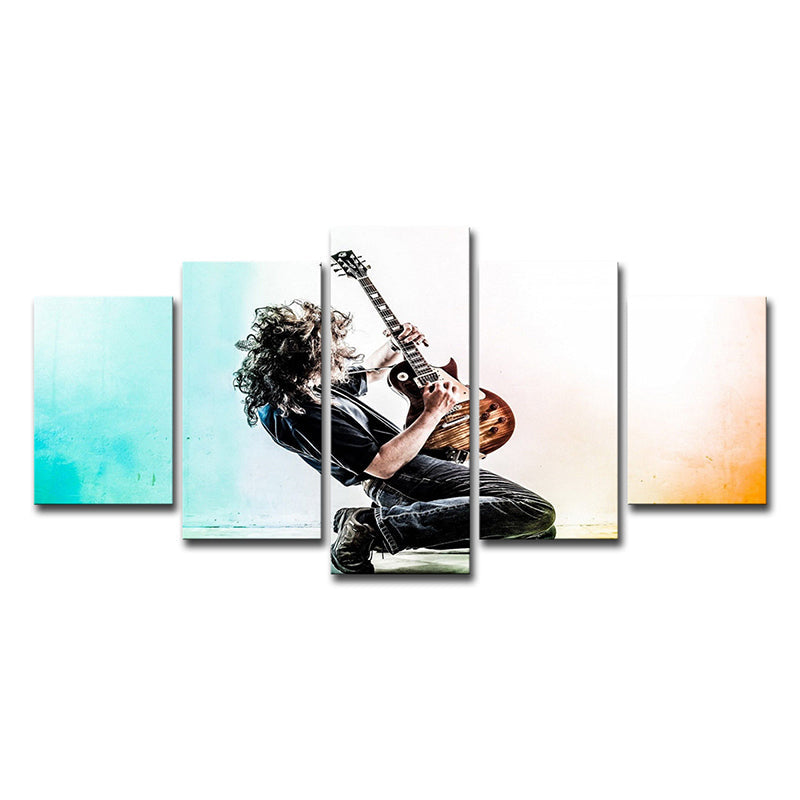 Cool Man Playing Guitar Canvas Art for Sitting Room, Blue and Black, Multi-Piece Clearhalo 'Art Gallery' 'Canvas Art' 'Contemporary Art Gallery' 'Modern' Arts' 1614989