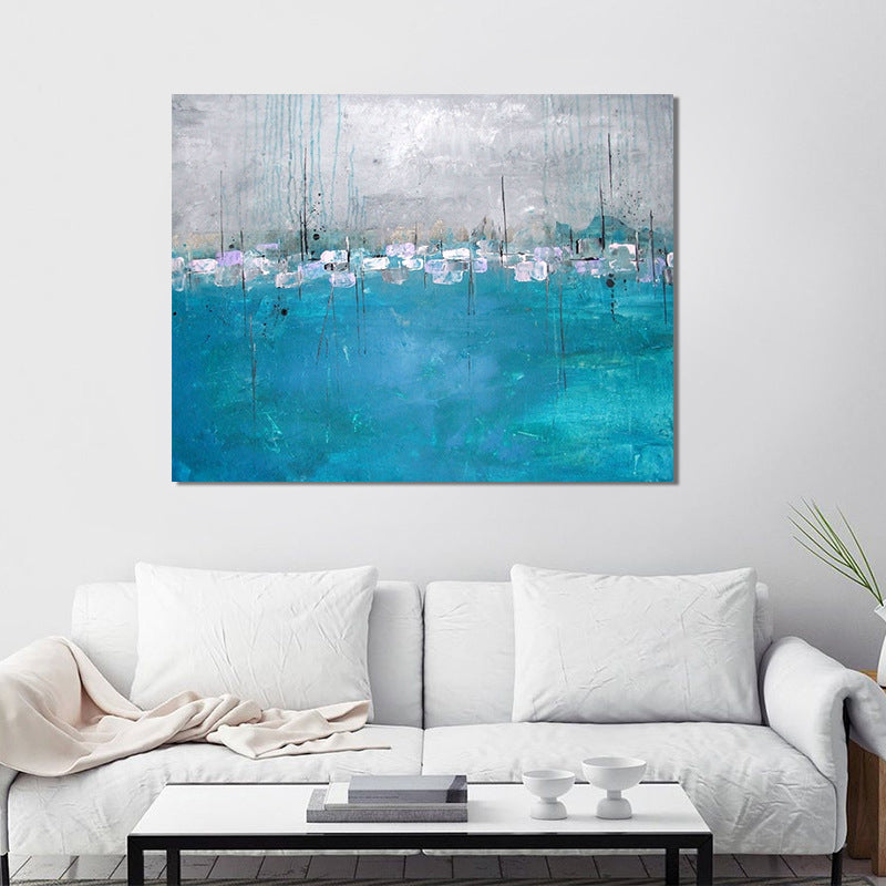 Blue-Grey Minimalism Painting Abstract Canvas Wall Art for Living Room, Textured Surface Clearhalo 'Art Gallery' 'Canvas Art' 'Contemporary Art Gallery' 'Modern' Arts' 1615205