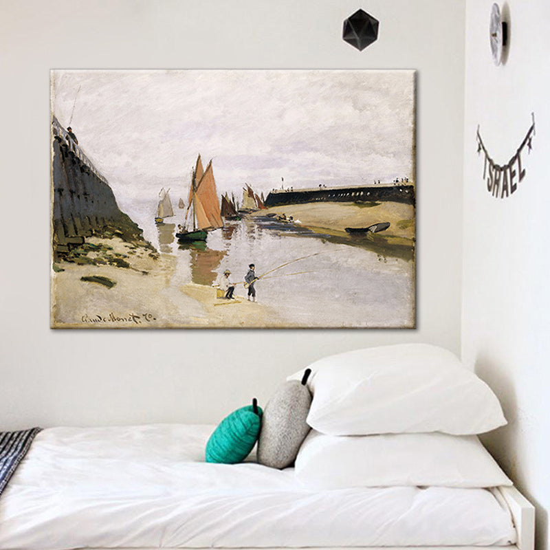 Modern Fishing Painting Wall Art Yellow-White Textured Canvas Print for Living Room Clearhalo 'Art Gallery' 'Canvas Art' 'Contemporary Art Gallery' 'Modern' Arts' 1615634