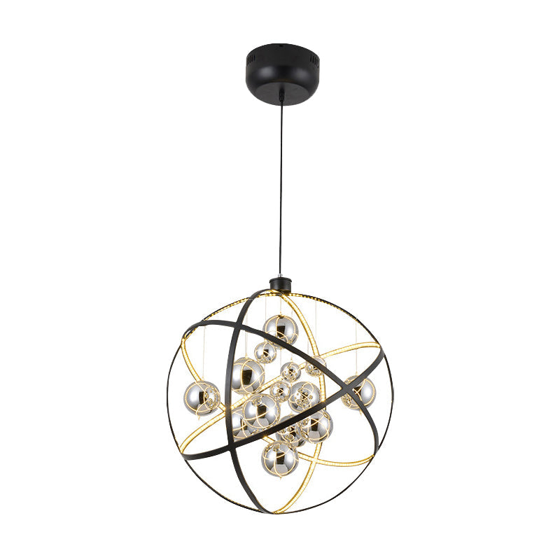 Modern Style Spherical Chandelier Light Chrome Glass 19.5"/31.5" Dia LED Dining Room Ceiling Pendant Light, Warm/White Light Clearhalo 'Ceiling Lights' 'Chandeliers' 'Modern Chandeliers' 'Modern' Lighting' 161565