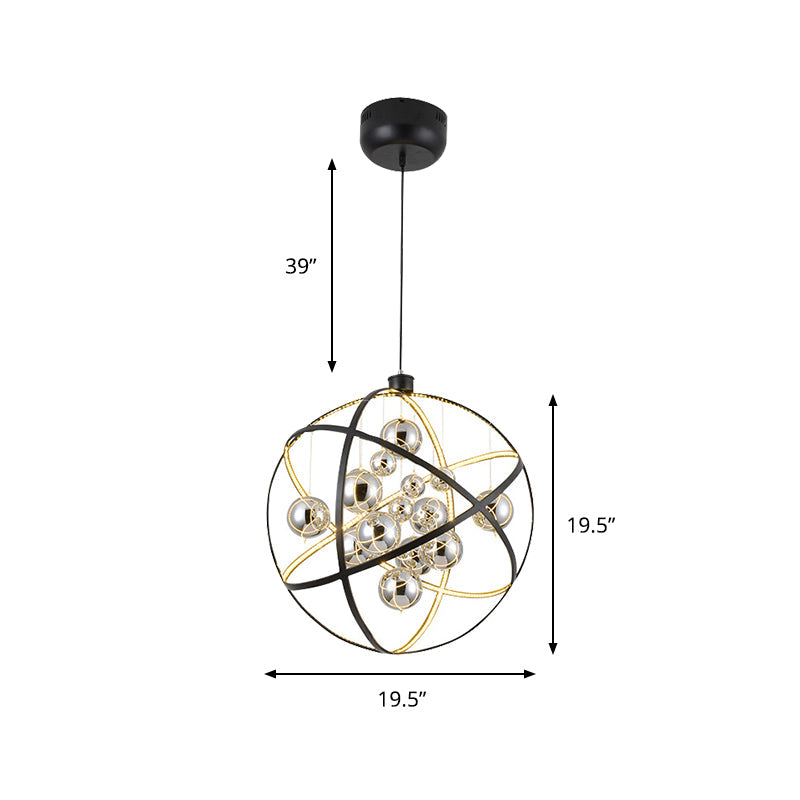 Modern Style Spherical Chandelier Light Chrome Glass 19.5"/31.5" Dia LED Dining Room Ceiling Pendant Light, Warm/White Light Clearhalo 'Ceiling Lights' 'Chandeliers' 'Modern Chandeliers' 'Modern' Lighting' 161566