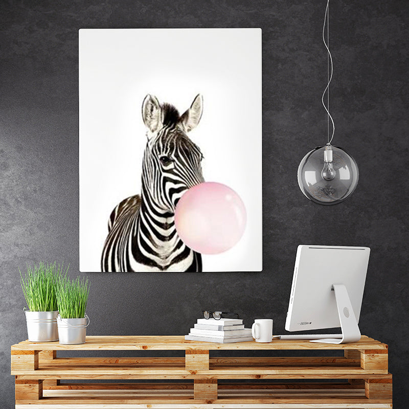 Illustration Childrens Art Wall Decor with Animal Chewing Bubble Gum Pattern in Soft Color Black Clearhalo 'Art Gallery' 'Canvas Art' 'Kids' Arts' 1615759