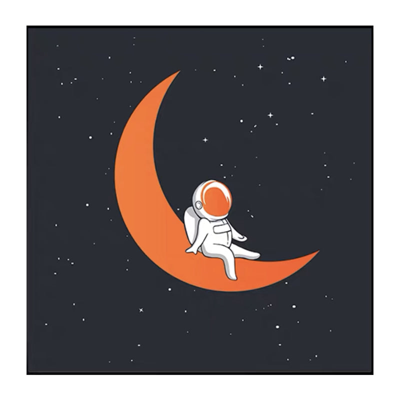 Outer Space Adventure Canvas Childrens Art Cute Cartoon Wall Decor in Dark Color Clearhalo 'Art Gallery' 'Canvas Art' 'Kids' Arts' 1615958