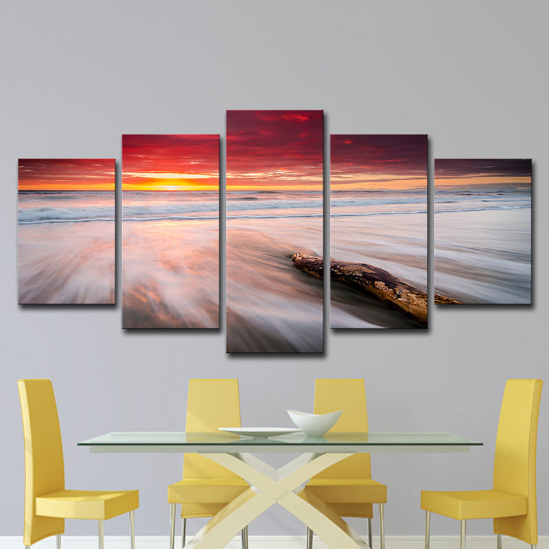 Orange Twilight at Beach Canvas Seascape Modern Multi-Piece Wall Art Print for Bedroom Clearhalo 'Art Gallery' 'Canvas Art' 'Coastal Art Gallery' 'Nautical' Arts' 1616514
