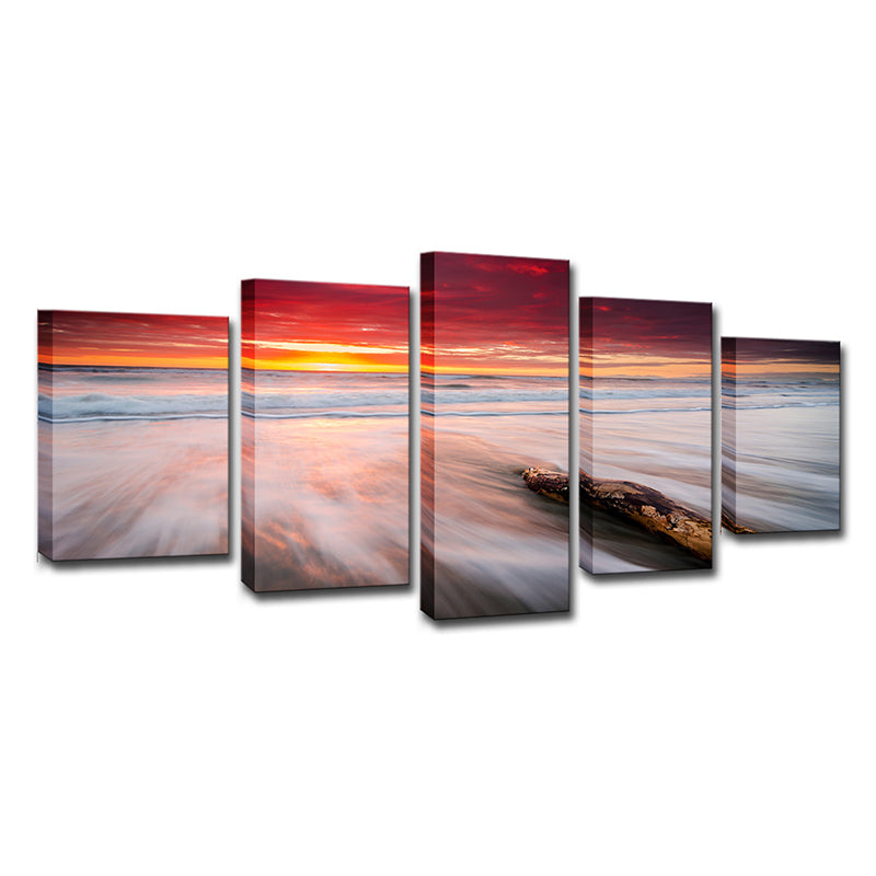 Orange Twilight at Beach Canvas Seascape Modern Multi-Piece Wall Art Print for Bedroom Clearhalo 'Art Gallery' 'Canvas Art' 'Coastal Art Gallery' 'Nautical' Arts' 1616516
