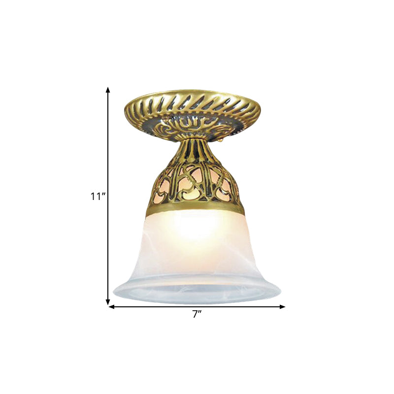 Bell Shape Hallway Flush Mount Lamp Farmhouse Frosted Glass 1-Head Brass Ceiling Light Fixture Clearhalo 'Ceiling Lights' 'Close To Ceiling Lights' 'Close to ceiling' 'Flush mount' Lighting' 1616938