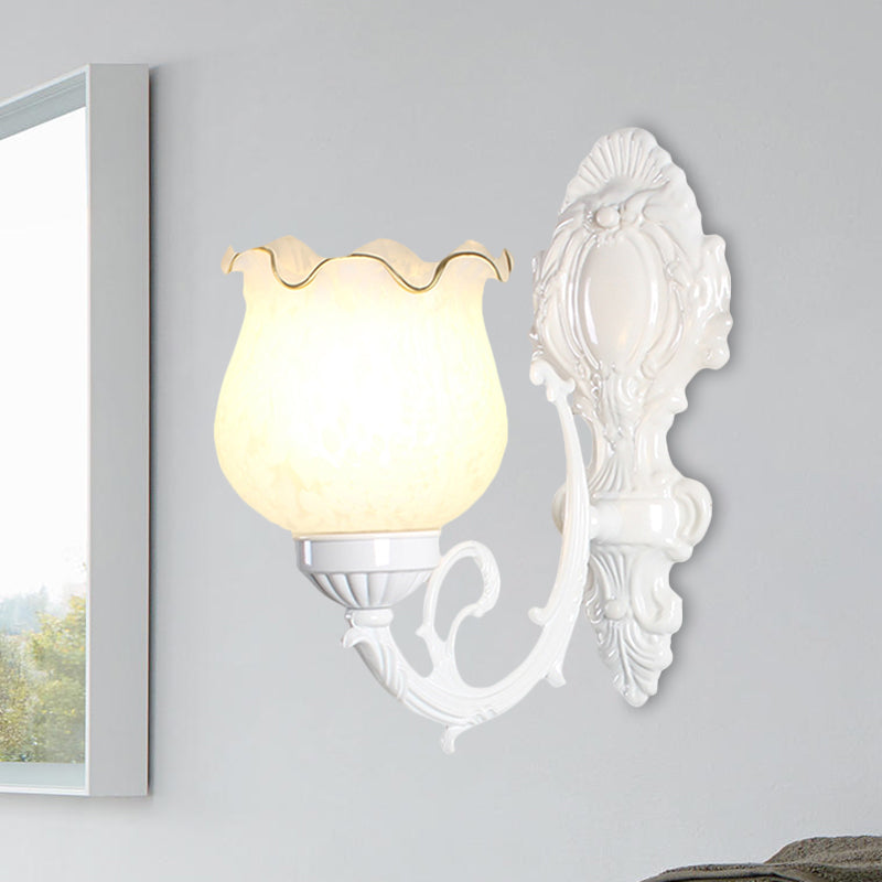 Loft Style Bud Wall Mount Lamp Single Bulb Opaline Glass Wall Lighting Fixture in Black/White/Brass White Clearhalo 'Wall Lamps & Sconces' 'Wall Lights' Lighting' 1617090