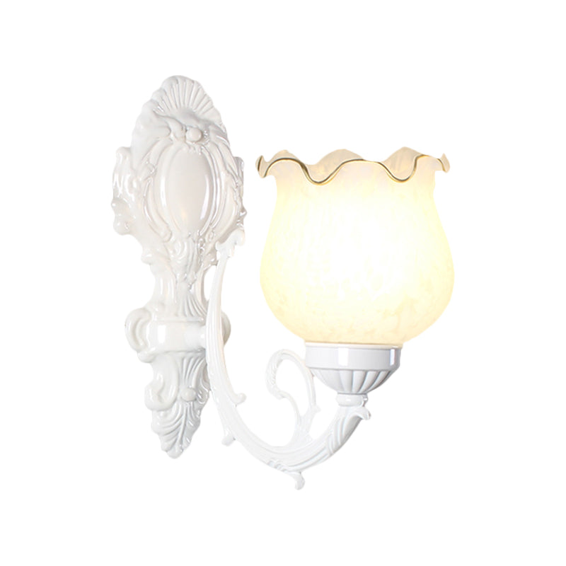 Loft Style Bud Wall Mount Lamp Single Bulb Opaline Glass Wall Lighting Fixture in Black/White/Brass Clearhalo 'Wall Lamps & Sconces' 'Wall Lights' Lighting' 1617093