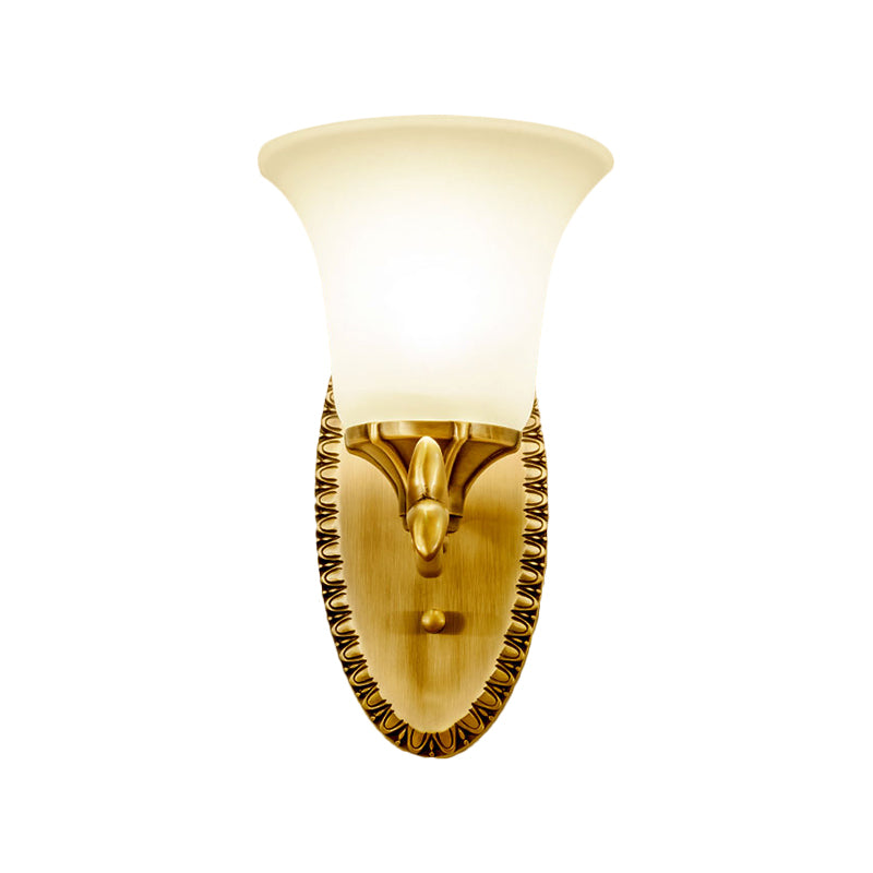 Bell Living Room Sconce Light Traditional Milky Glass 1/2-Head Brass Wall Lighting Fixture Clearhalo 'Wall Lamps & Sconces' 'Wall Lights' Lighting' 1617137