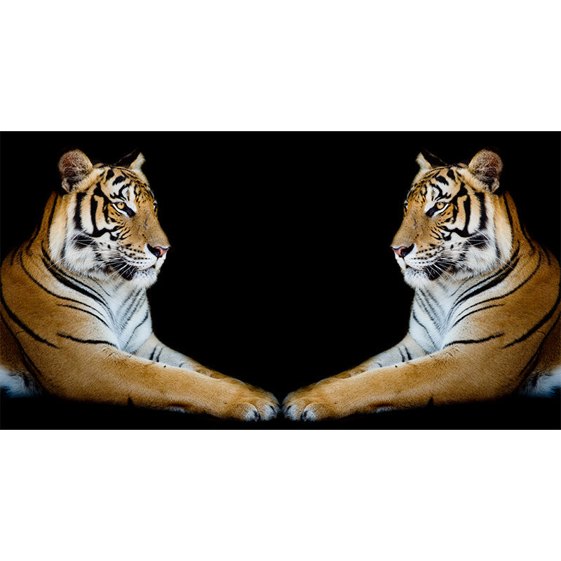Contemporary Tiger Twins Wall Mural Black Decorative Wall Covering for Living Room Clearhalo 'Wall Decor' 'Wall Mural' 1617201