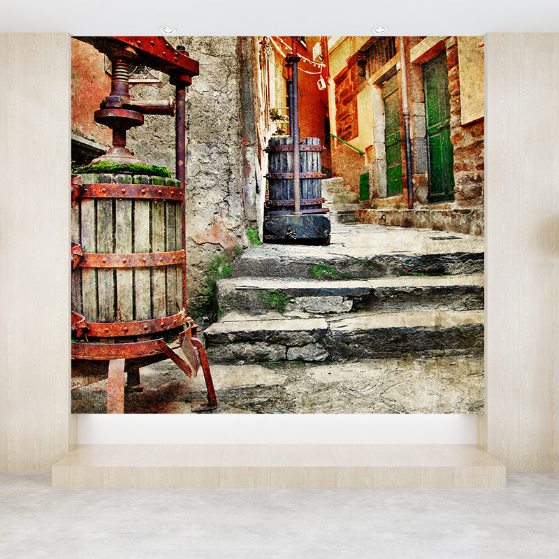 Non-Woven Decorative Wall Mural Modern Shabby Downtown Architecture Wall Covering Clearhalo 'Wall Decor' 'Wall Mural' 1617219