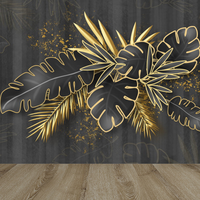 Botanical Leaf Pattern Mural Wallpaper Gold Tropical Wall Covering for Living Room Gold Clearhalo 'Wall Decor' 'Wall Mural' 1617264