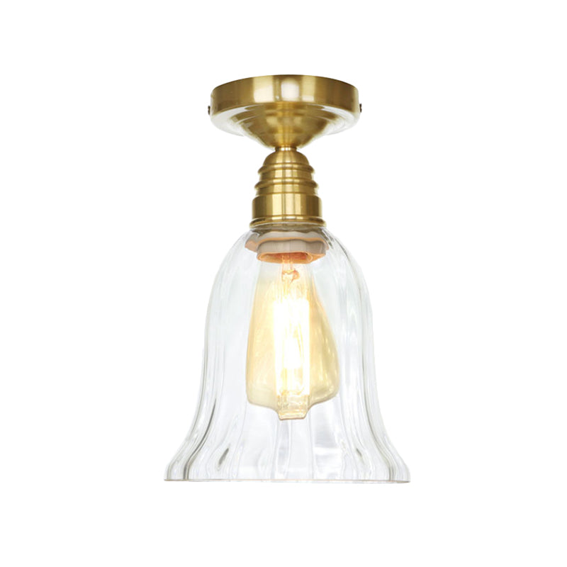 1 Light Ceiling Light Fixture with Cone/Saucer/Bell Shade Clear/Amber Glass Industrial Living Room Semi Flush Clearhalo 'Ceiling Lights' 'Close To Ceiling Lights' 'Close to ceiling' 'Glass shade' 'Glass' 'Pendant Lights' 'Semi-flushmount' Lighting' 161730