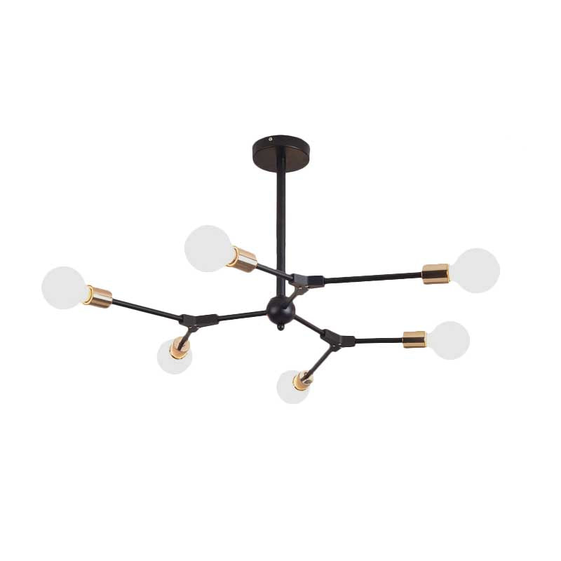 Black Finish Branch Suspension Light Retro Style Metallic 6/8 Lights Bedroom Chandelier Lamp with Open Bulb Clearhalo 'Cast Iron' 'Ceiling Lights' 'Chandeliers' 'Industrial Chandeliers' 'Industrial' 'Metal' 'Middle Century Chandeliers' 'Rustic Chandeliers' 'Tiffany' Lighting' 161734