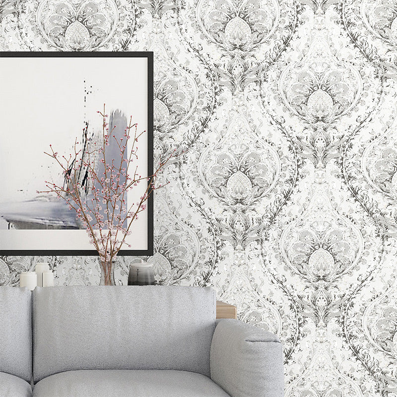 Grey Jacquard Wallpaper Roll Moisture Resistant Retro Dining Room Wall Art, 33' x 20.5" Clearhalo 'Vintage wall decor' 'Vintage' 'Wallpaper' Wall Decor' 1617380