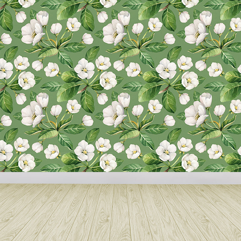 White Flower Pattern Wall Mural Moisture Resistant Tropical Living Room Wall Covering Clearhalo 'Wall Decor' 'Wall Mural' 1617744