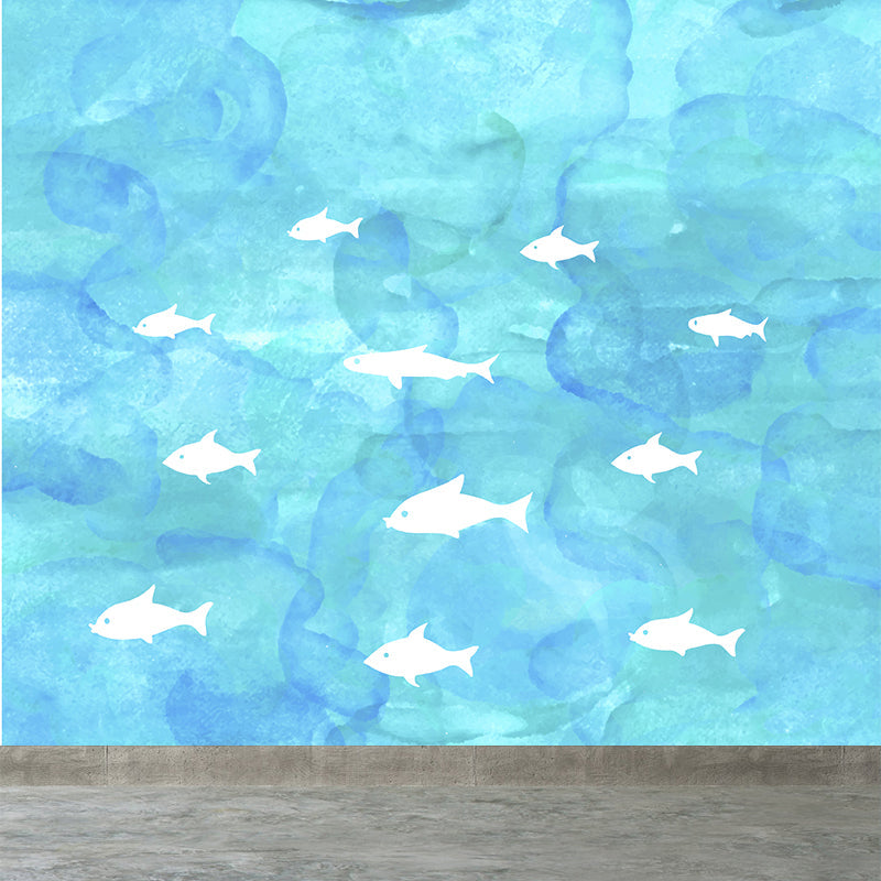 Modern Watercolor Sea Scene Mural Non-Woven Stain-Proof Light Color Wall Art for Living Room Clearhalo 'Wall Decor' 'Wall Mural' 1617808
