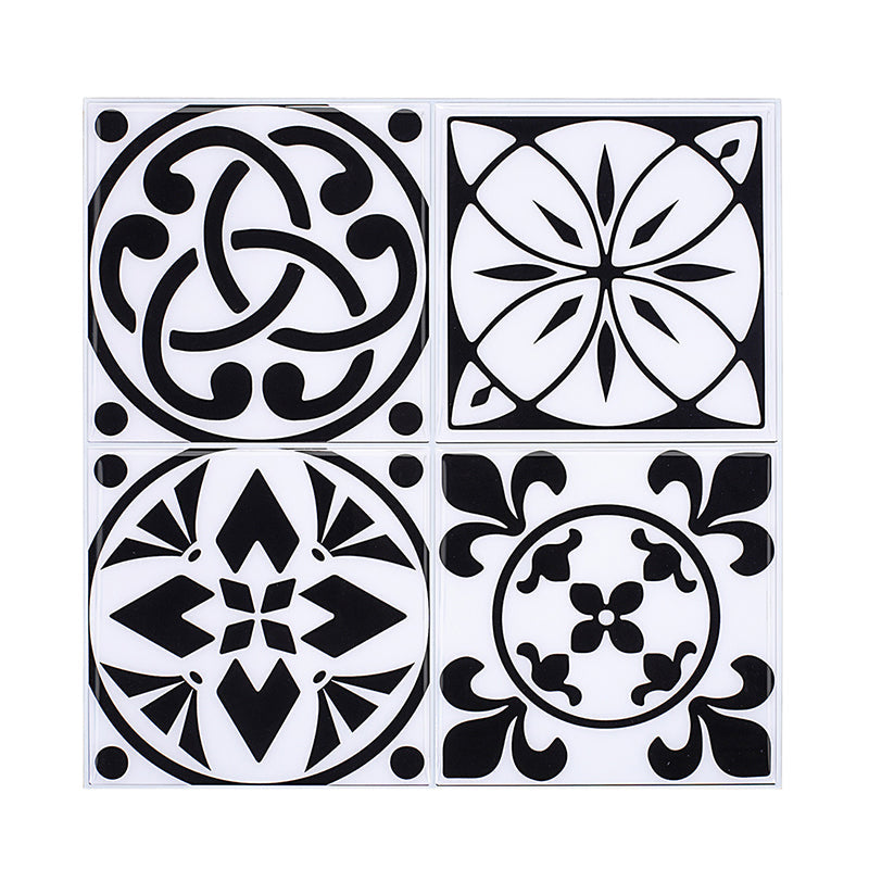 Floral Circle Wallpaper Panels in Black PVC Wall Decor, Self-Adhesive, 12' L x 12" W Clearhalo 'Wall Decor' 'Wallpaper' 1617864