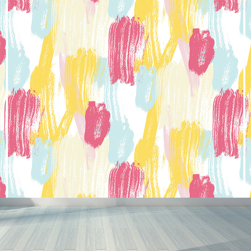 Modern Abstract Mural Wallpaper for Boys Bedroom Customised Wall Covering in Yellow Yellow Clearhalo 'Wall Decor' 'Wall Mural' 1618075