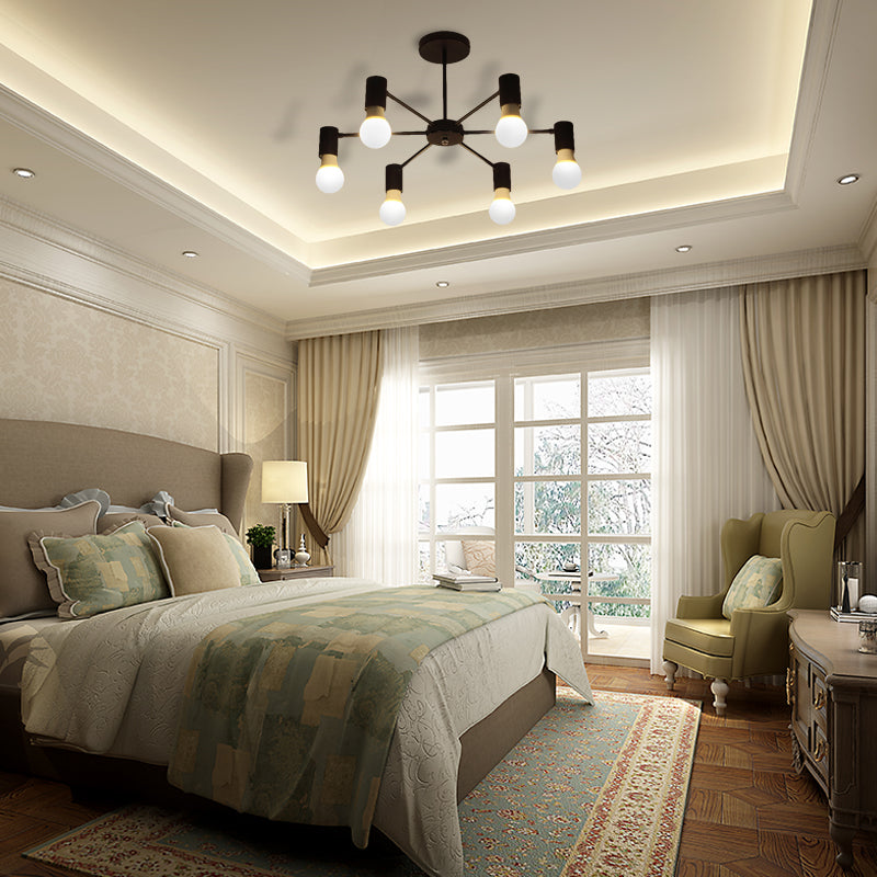 3/5 Heads Semi Flush Light with Open Bulb Metallic Industrial Style Bedroom Ceiling Light Fixture in Black/White 6 Black Clearhalo 'Ceiling Lights' 'Close To Ceiling Lights' 'Close to ceiling' 'Semi-flushmount' Lighting' 161827