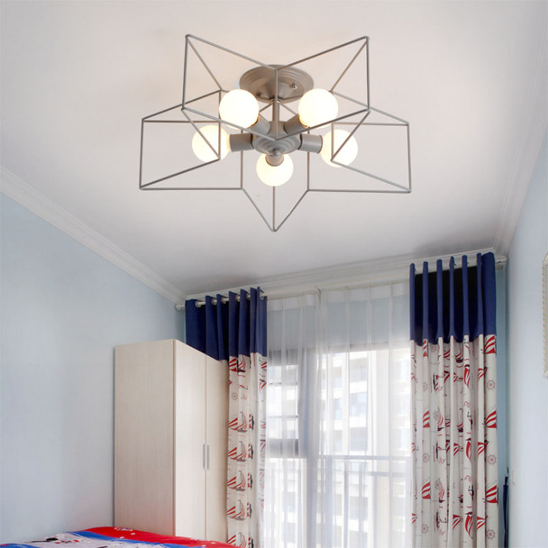 5 Bulbs Semi-Flush Ceiling Fixture with Star Cage Shade Metallic Loft Stylish Indoor Semi Flush Light in Grey/Pink Grey Clearhalo 'Ceiling Lights' 'Close To Ceiling Lights' 'Close to ceiling' 'Semi-flushmount' Lighting' 161833