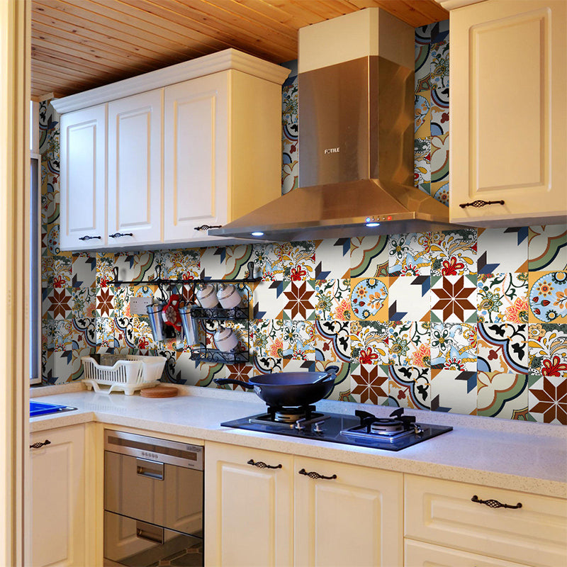 Bohemian Style Flower Wallpaper Panel for Kitchen 3.5' x 8" Peel off Wall Covering in Brown Brown Clearhalo 'Wall Decor' 'Wallpaper' 1618352