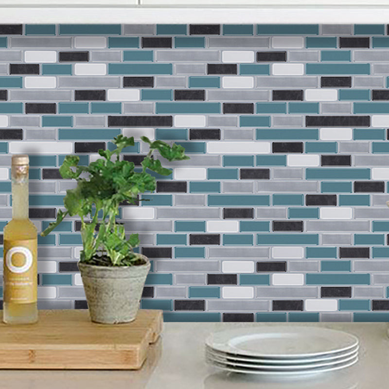 Rust Mosaic Tile Wallpaper Panels Blue Faux Brick Wall Art for Washroom, Peel and Paste Blue Clearhalo 'Country wall decor' 'Rustic' 'Wallpaper' Wall Decor' 1618385