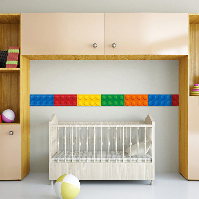 PVC Self-Stick Wallpaper Border Kids Style Building Blocks Wall Covering for Baby Room Blue Design 1 Clearhalo 'Wall Decor' 'Wallpaper' 1618684