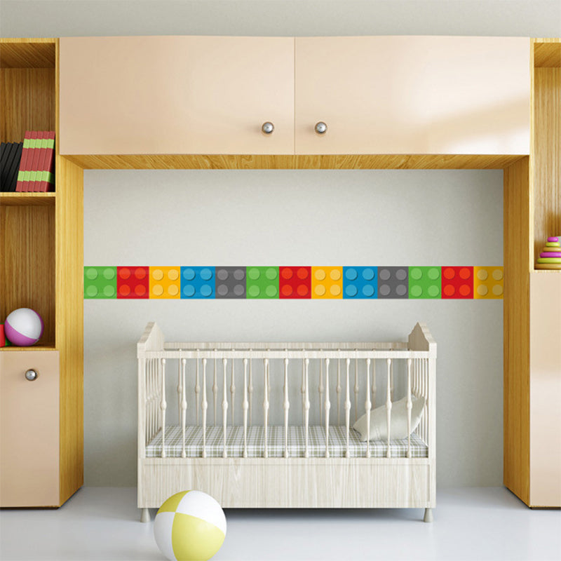 PVC Self-Stick Wallpaper Border Kids Style Building Blocks Wall Covering for Baby Room Blue Design 2 Clearhalo 'Wall Decor' 'Wallpaper' 1618689