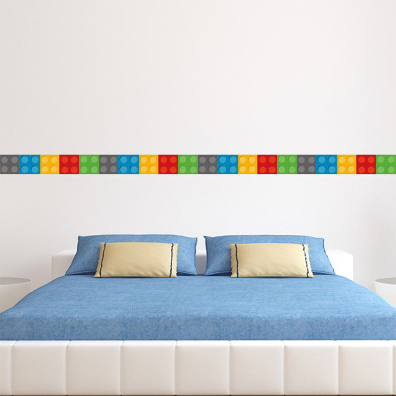 PVC Self-Stick Wallpaper Border Kids Style Building Blocks Wall Covering for Baby Room Clearhalo 'Wall Decor' 'Wallpaper' 1618691