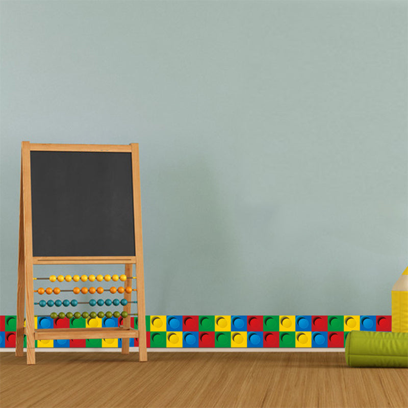 PVC Self-Stick Wallpaper Border Kids Style Building Blocks Wall Covering for Baby Room Blue Design 3 Clearhalo 'Wall Decor' 'Wallpaper' 1618694