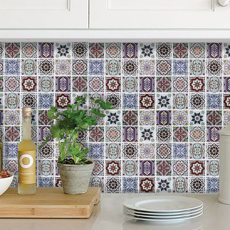 Purple Flower Tiles Wallpaper Panel Set Peel and Paste Wall Art for Kitchen, 12' x 12" Clearhalo 'Wall Decor' 'Wallpaper' 1618709