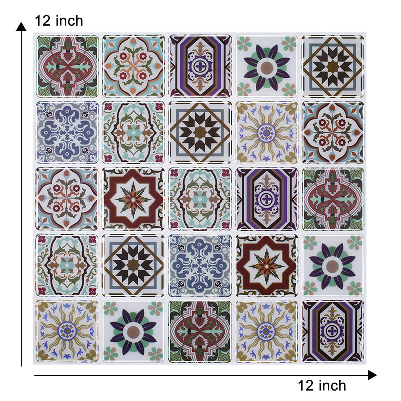 Purple Flower Tiles Wallpaper Panel Set Peel and Paste Wall Art for Kitchen, 12' x 12" Clearhalo 'Wall Decor' 'Wallpaper' 1618712